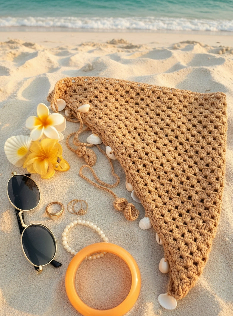 Beige Crochet Bandana