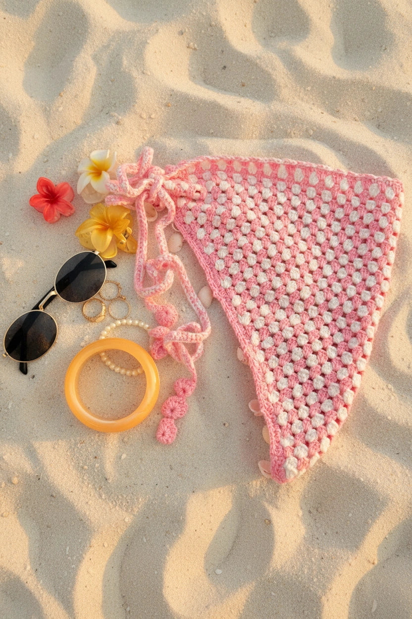 Blush Shell Crochet Bandana