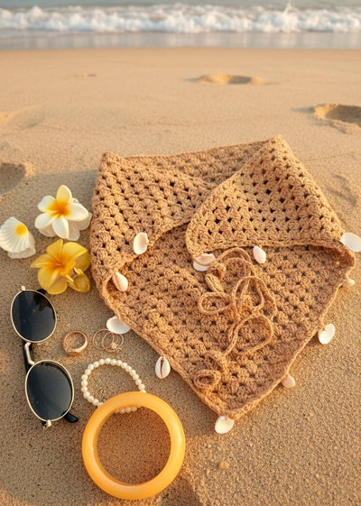 Beige Crochet Bandana