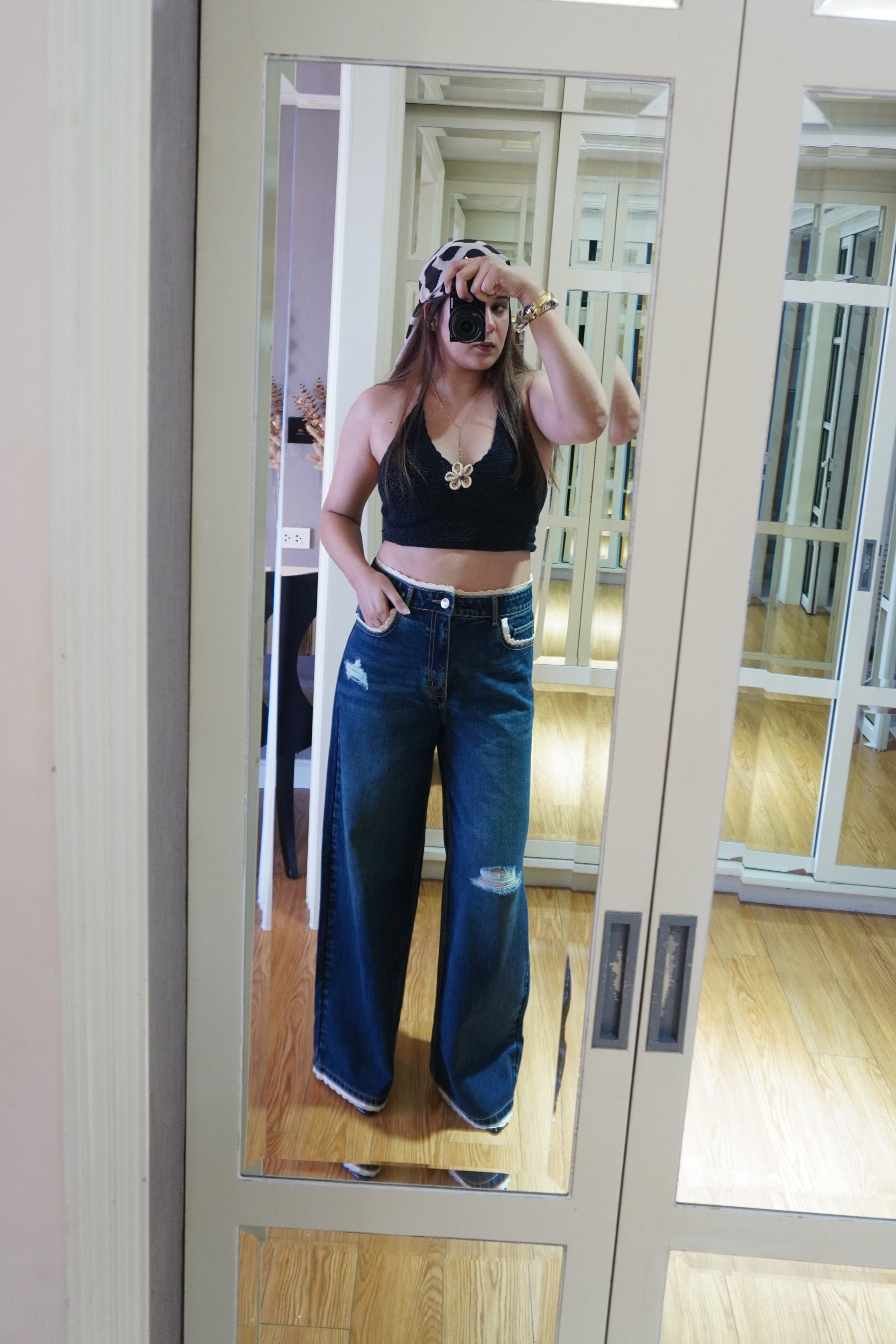 Vintage Lace Wide-leg Denim