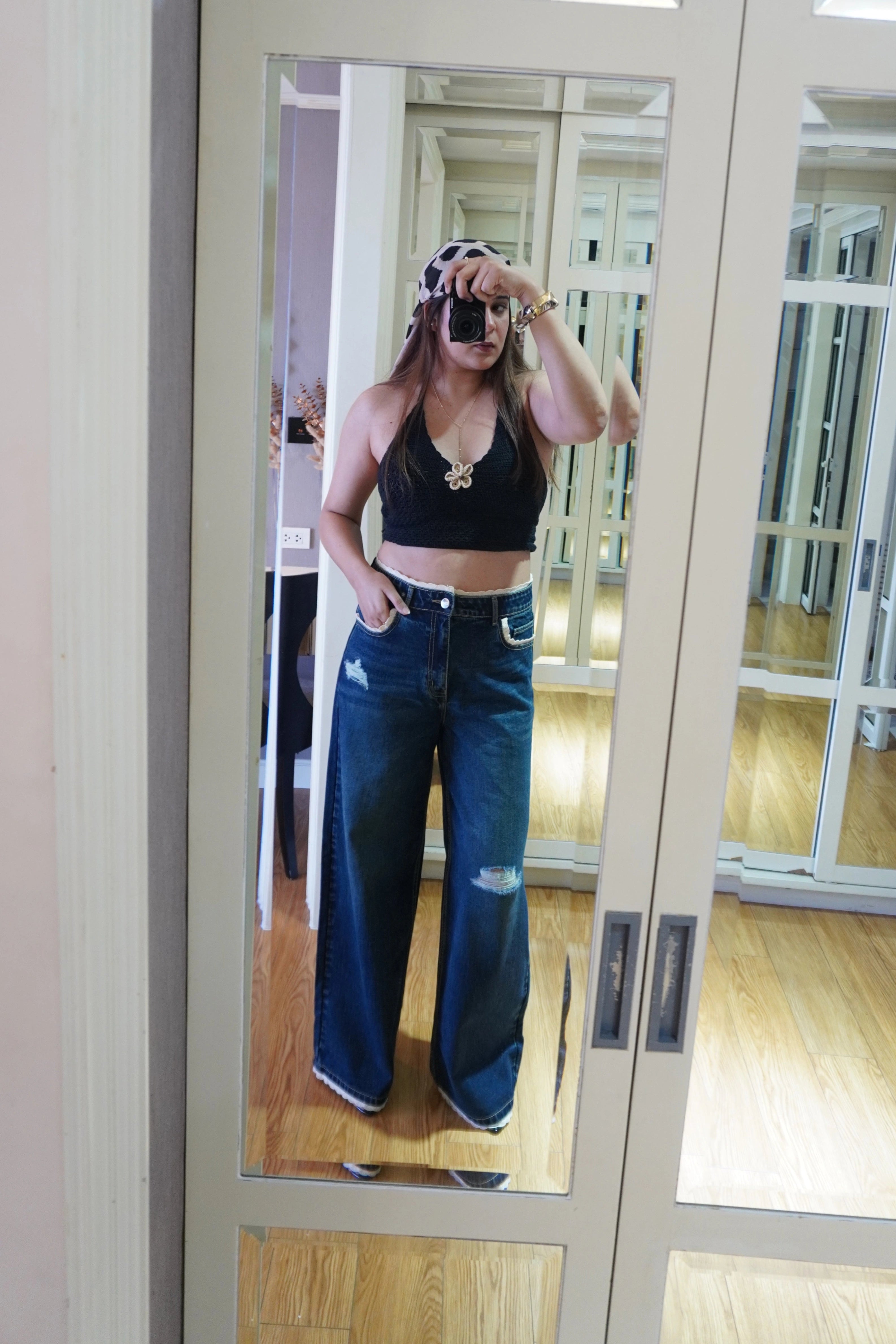 Vintage Lace Wide-leg Denim