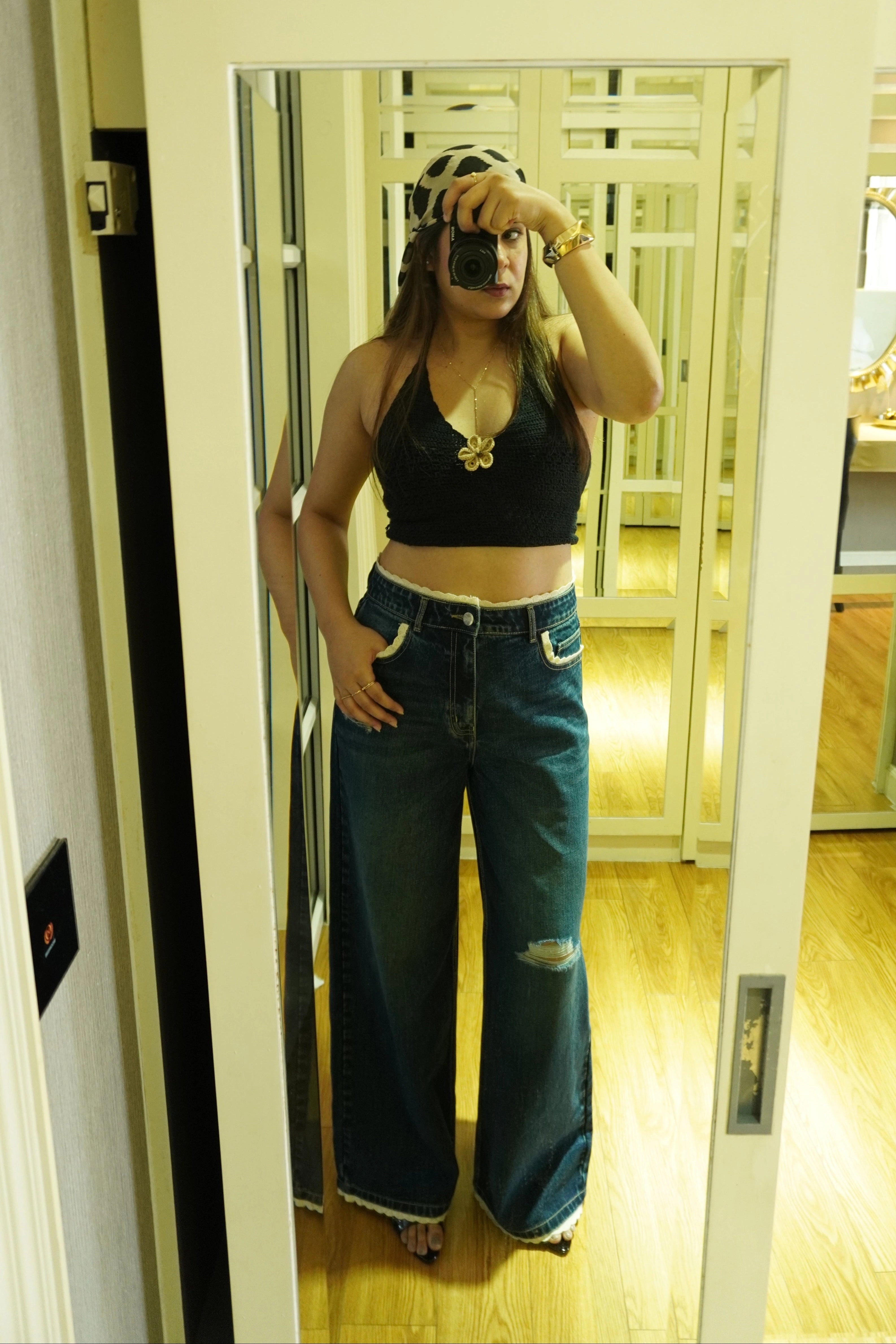 Vintage Lace Wide-leg Denim